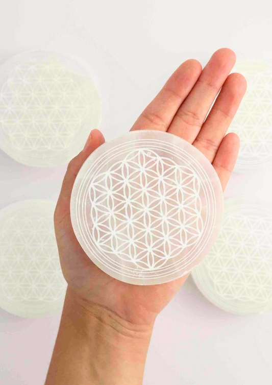 Selenite Flower of Life - Round Plate