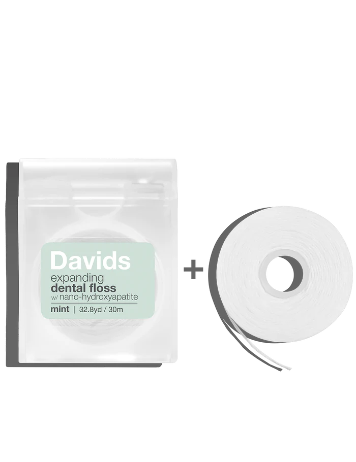 Davids Expanding Dental Floss - Refillable Dispenser + Refill / Mint / 60m