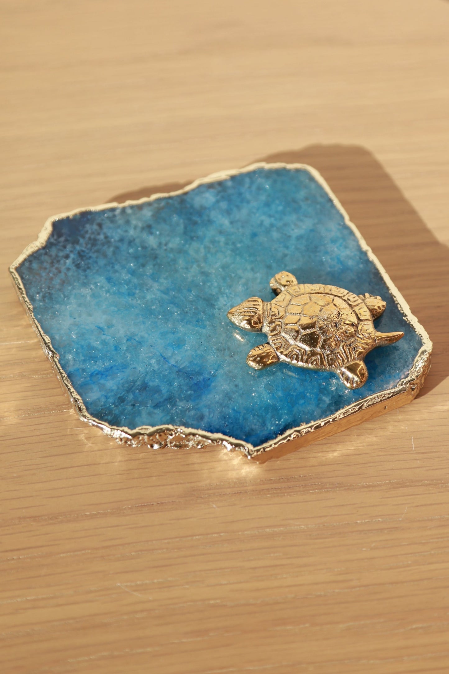 Agate Coasters With Gold Turtle Statue