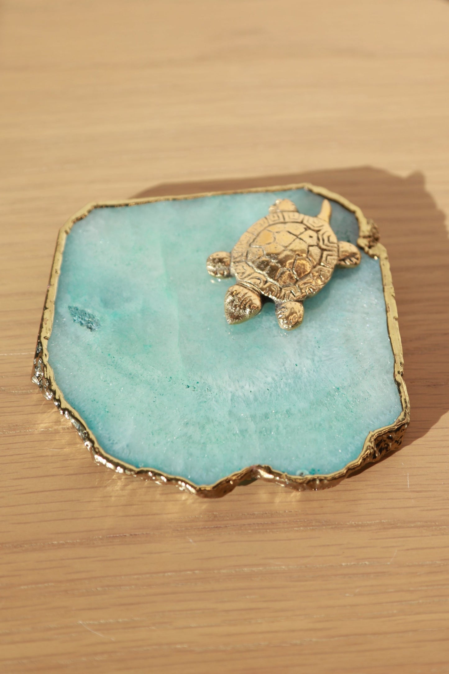 Agate Coasters With Gold Turtle Statue