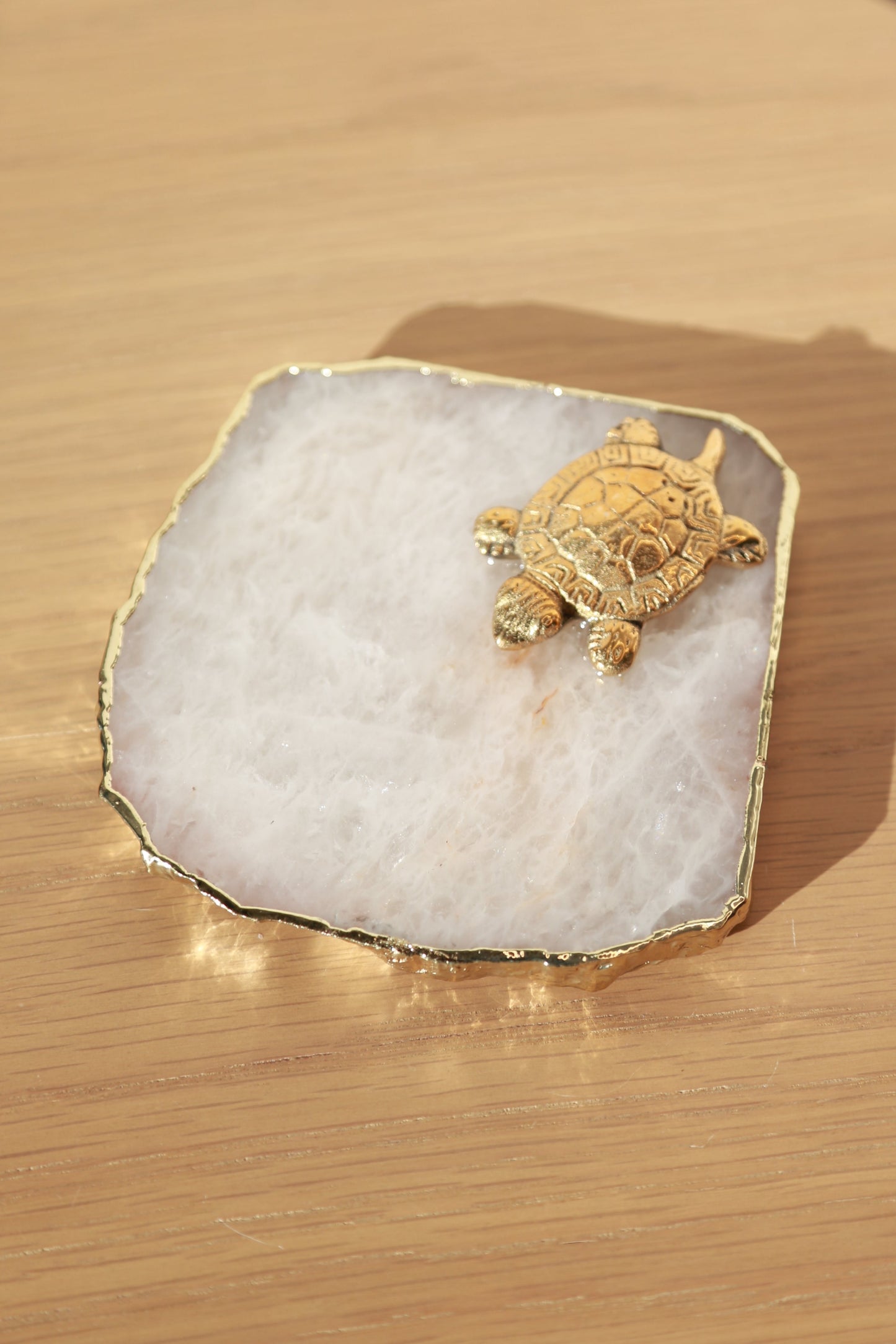 Agate Coasters With Gold Turtle Statue