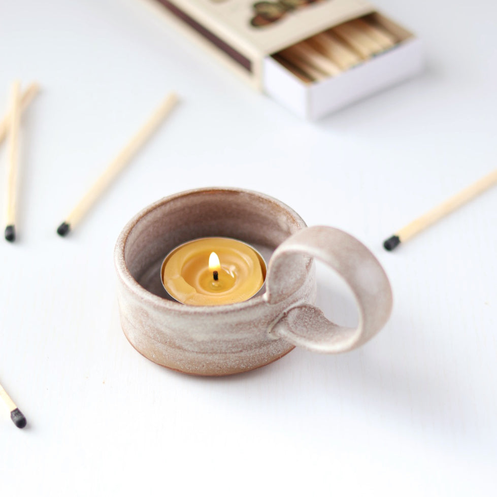 Tea Light Candle Holder with Handle - Cream