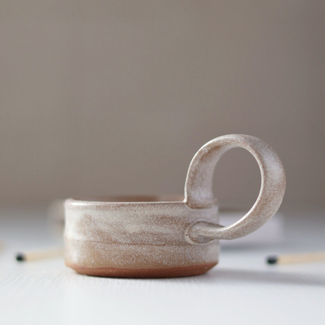 Tea Light Candle Holder with Handle - Cream