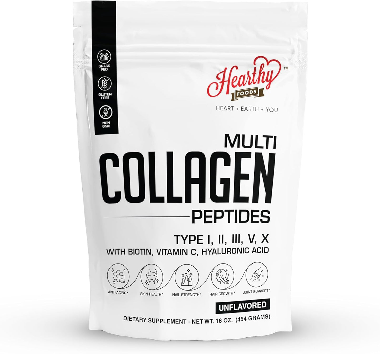 Multi Collagen Peptides Protein Powder with Biotin, Hyaluronic Acid & Vitamin C
