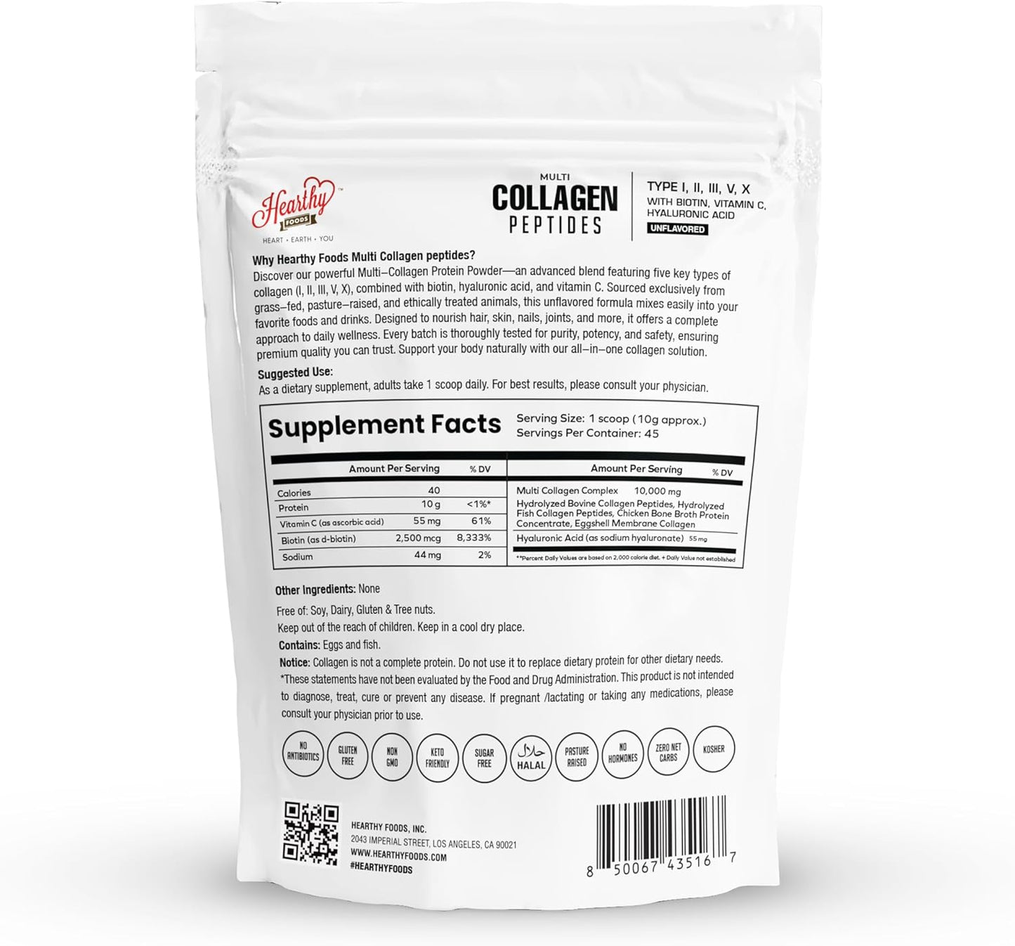 Multi Collagen Peptides Protein Powder with Biotin, Hyaluronic Acid & Vitamin C