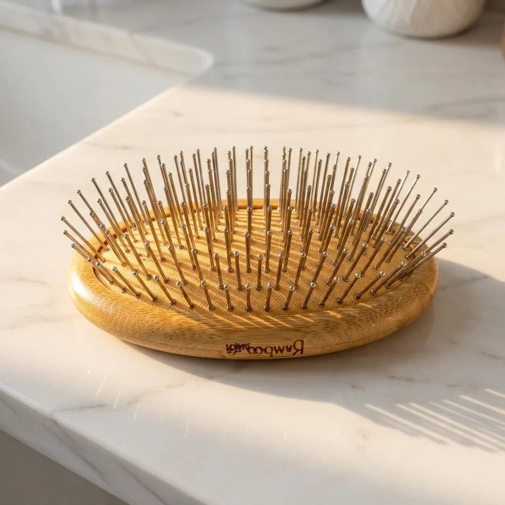Bamboo Round Hair Brush Wired Bristles