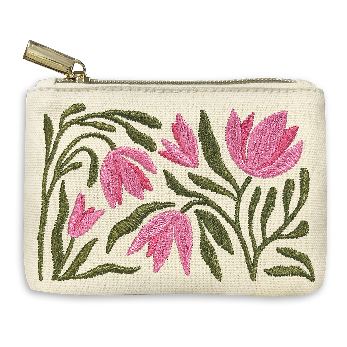 Embroidered Flower Cotton Pouch: Tulip