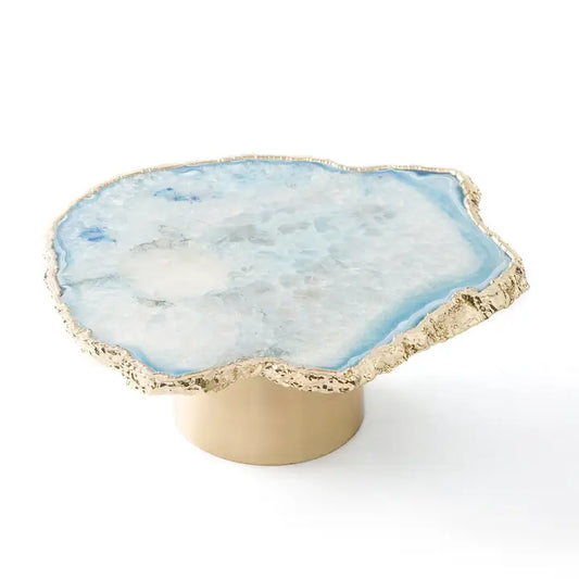 Blue Agate Stand With Metallic Gold Trim