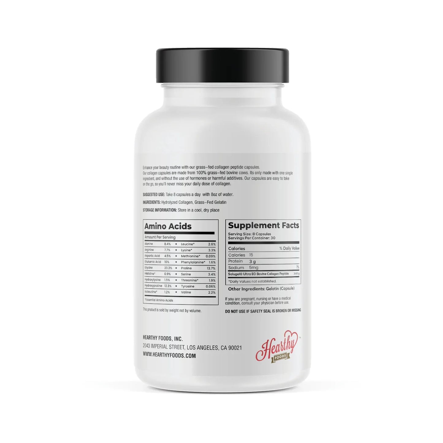 Collagen Capsules Supplement (Type I, III), 240 Collagen Peptides Capsules Grass-Fed