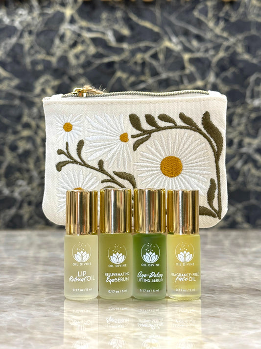 24k Gold 5ml Facial Rollers Set & Make-up Bag