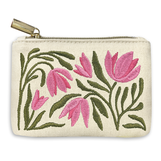 Embroidered Flower Cotton Pouch: Tulip